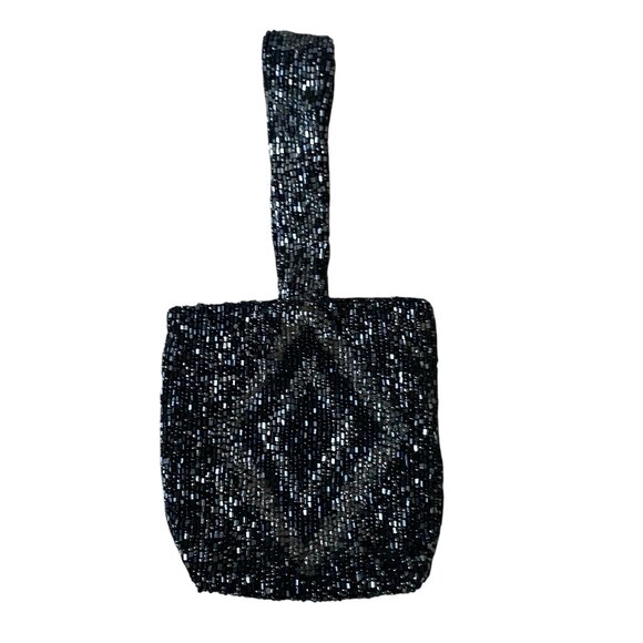 Moyna vintage black and silver beaded women's mini purse handbag wristlet - Picture 1 of 6